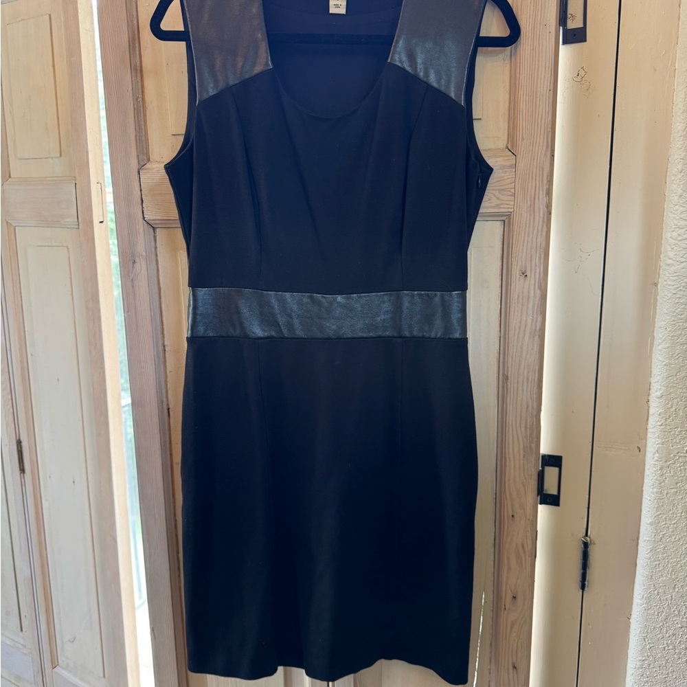 Kenneth Cole Black Midi Sheath Dress with Faux Leather Trim